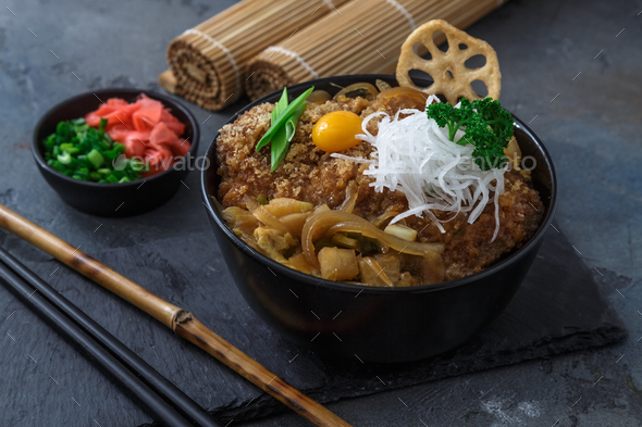 Katsudon rice topped with fried pork, japanese cuisine - Stock Photo - Images