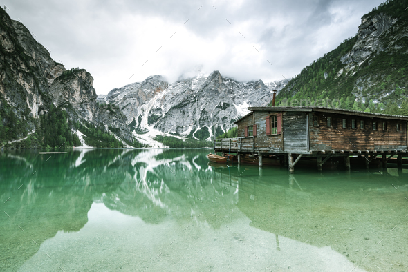 Pragser Wildsee Or Braies Lake In Dolomites Sudtirol Italy Stock