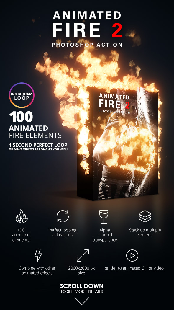 Animated Fire 2 Photoshop Action - Photo Effects Actions