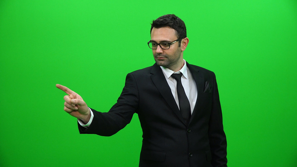 Businessman Using Touch Screen in Green Screen alt