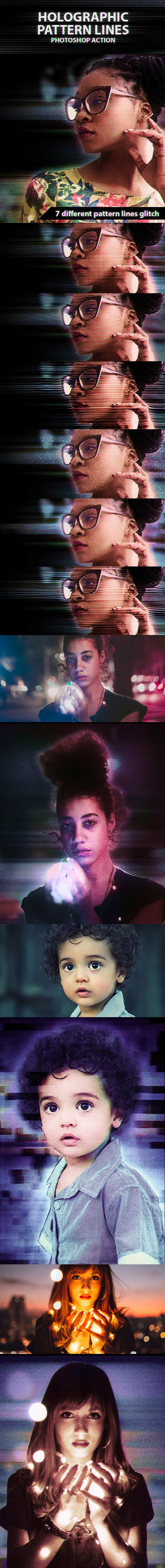 Holographic Pattern Lines Photoshop Action - Photo Effects Actions