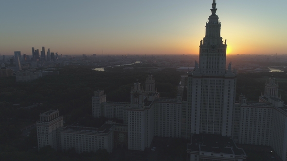Moscow State University and City Skyline in Sunny Morning alt
