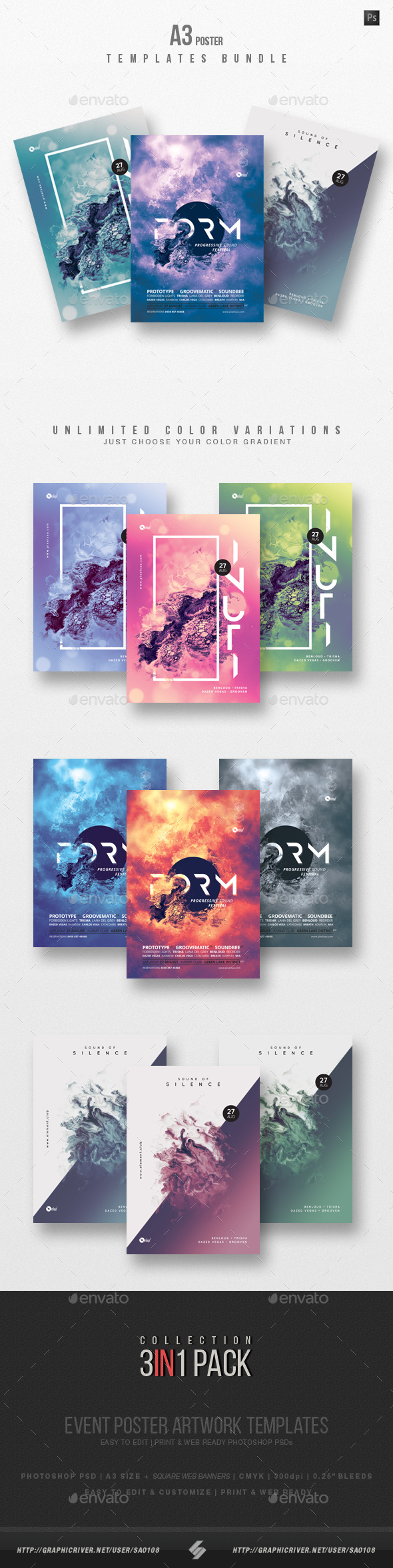Progressive Sound vol.14 - Party Flyer / Poster Templates Bundle - Clubs & Parties Events