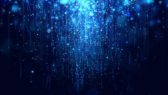 Dark Blue Glossy Rain Background with Glitter Particles, Motion Graphics