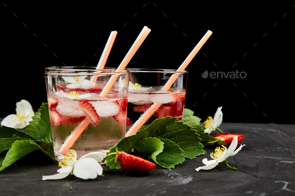 Strawberry detox water with jasmine flower. - Stock Photo - Images