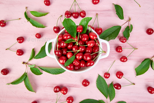 Red cherry in white bowl - Stock Photo - Images