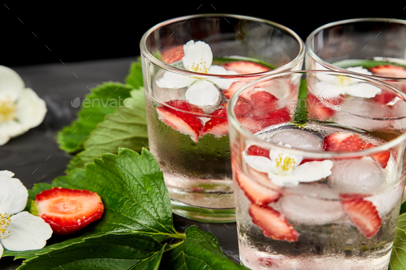 Strawberry detox water with jasmine flower. - Stock Photo - Images