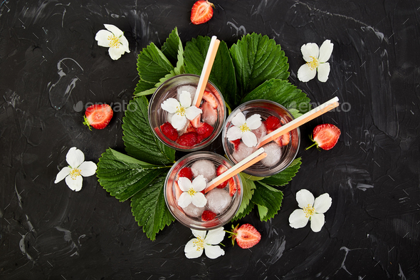 Strawberry detox water with jasmine flower. - Stock Photo - Images