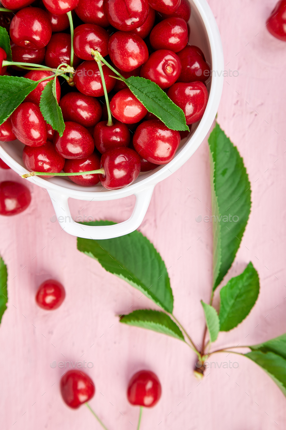 Red cherry in white bowl - Stock Photo - Images