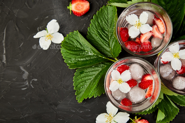 Strawberry detox water with jasmine flower. - Stock Photo - Images