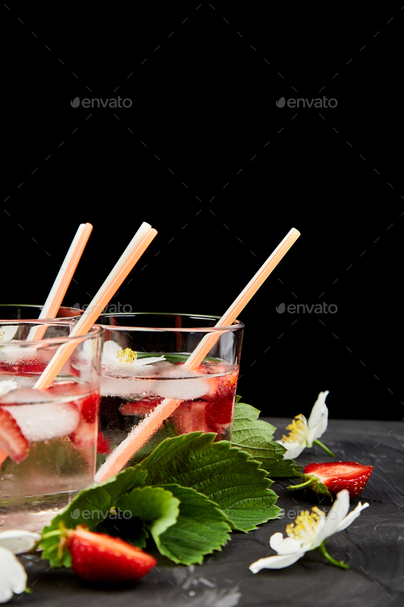 Strawberry detox water with jasmine flower. - Stock Photo - Images