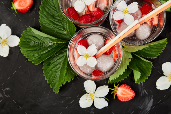 Strawberry detox water with jasmine flower. - Stock Photo - Images