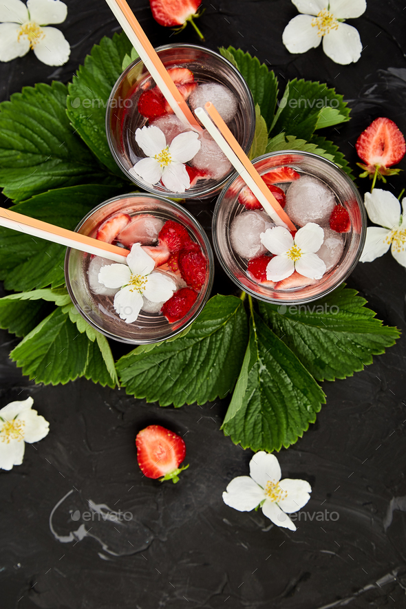 Strawberry detox water with jasmine flower. - Stock Photo - Images
