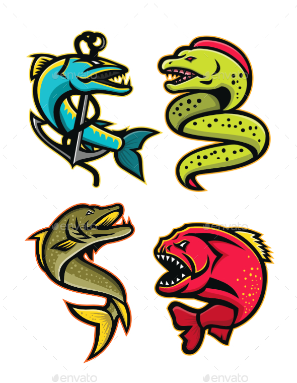 Ferocious Fish Sports Mascot Collection - Animals Characters