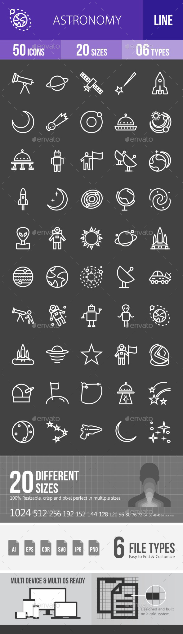 Astronomy Line Inverted Icons - Icons