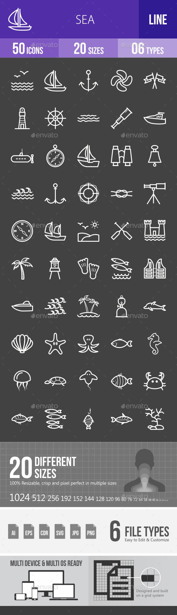Sea Line Inverted Icons - Icons