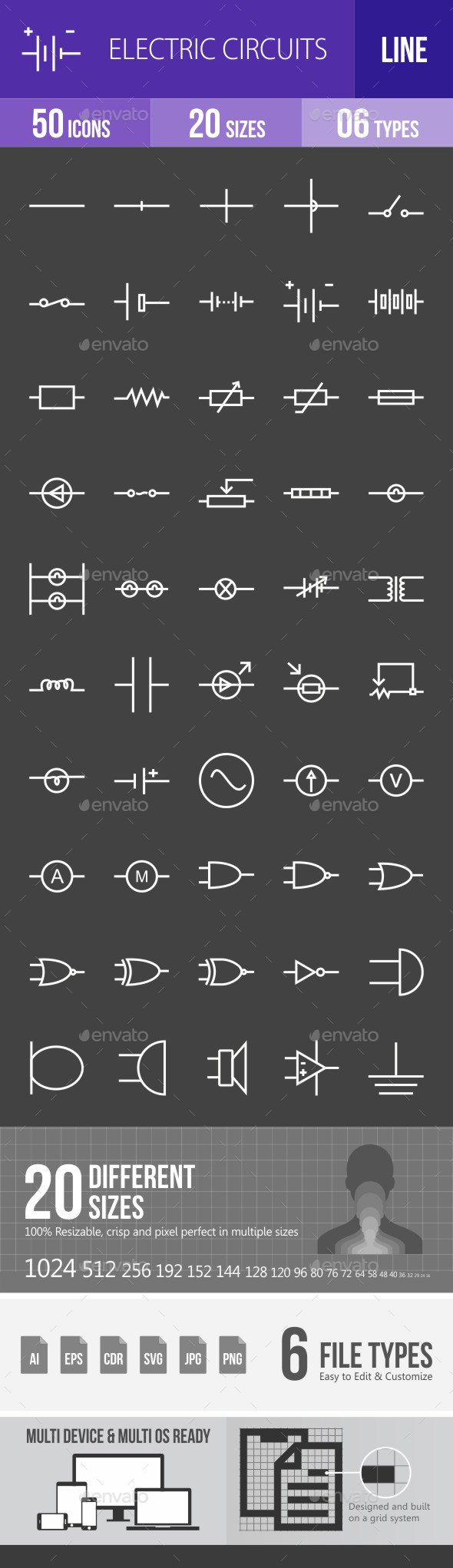 Electric Circuits Line Inverted Icons - Icons