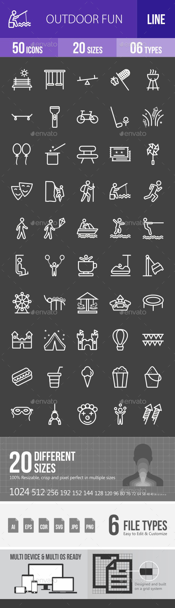 Outdoor Fun Line Inverted Icons - Icons