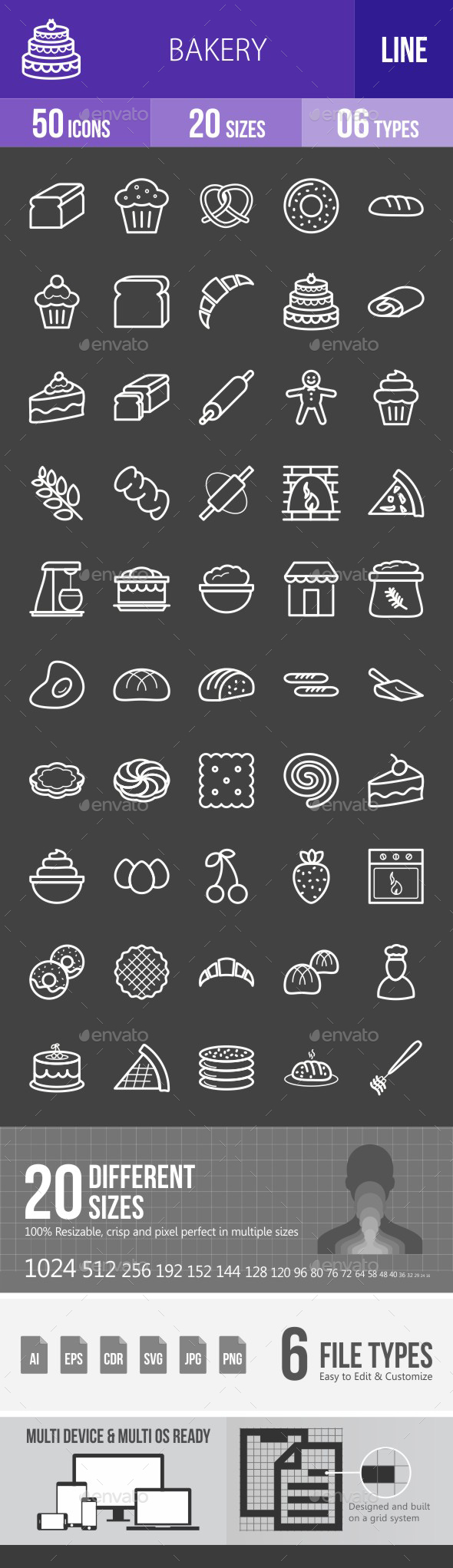 Bakery Line Inverted Icons - Icons
