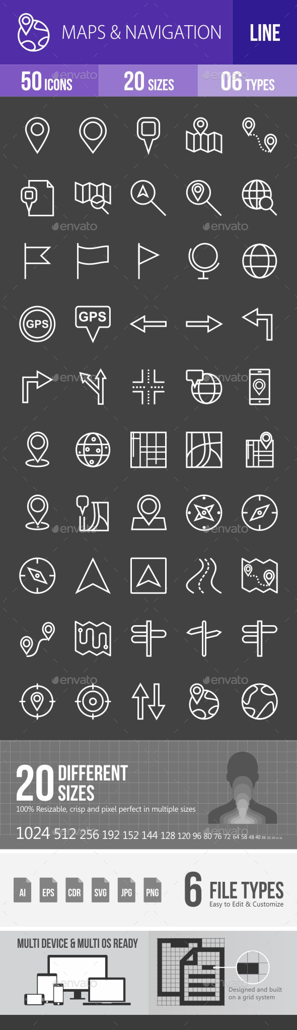 Maps & Navigation Line Inverted Icons - Icons