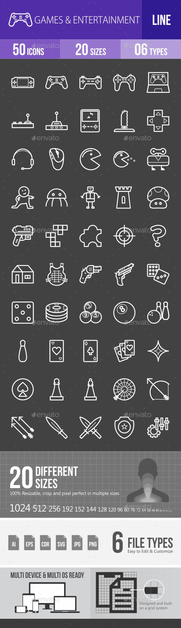 Games & Entertainment Line Inverted Icons - Icons