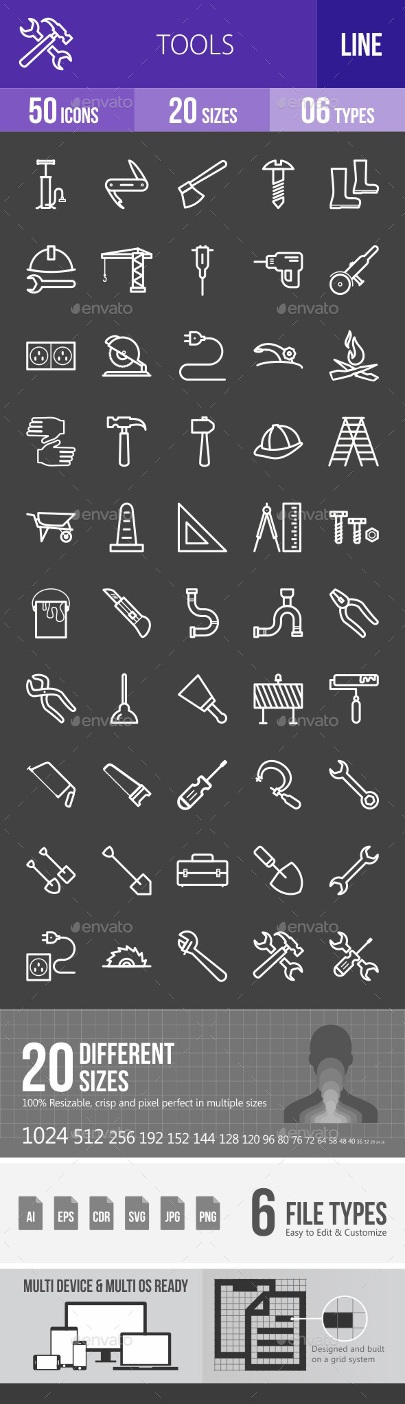 Tools Line Inverted Icons - Icons