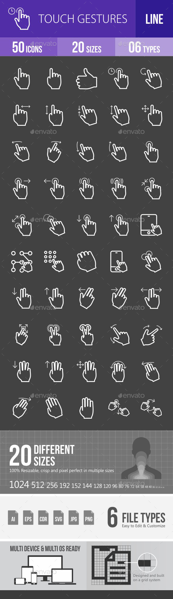 Touch Gestures Line Inverted Icons - Icons