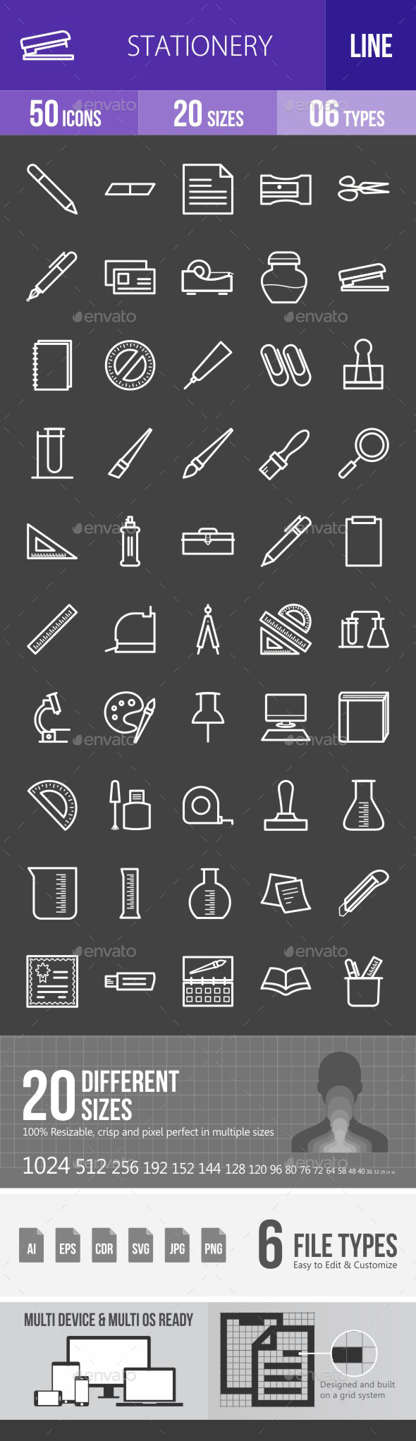 Stationery Line Inverted Icons - Icons