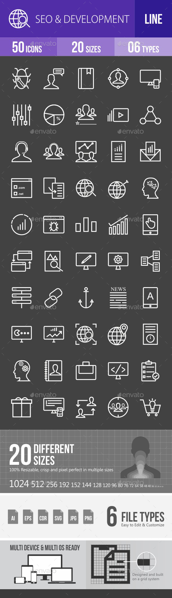 SEO & Development Services Line Inverted Icons - Icons