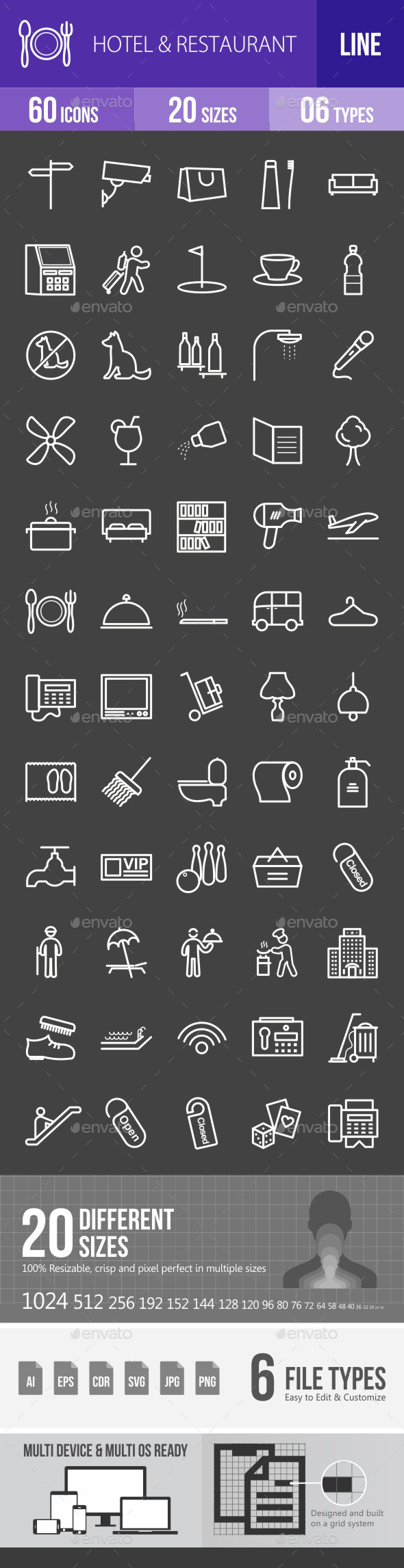 Hotel & Restaurant Line Inverted Icons - Icons