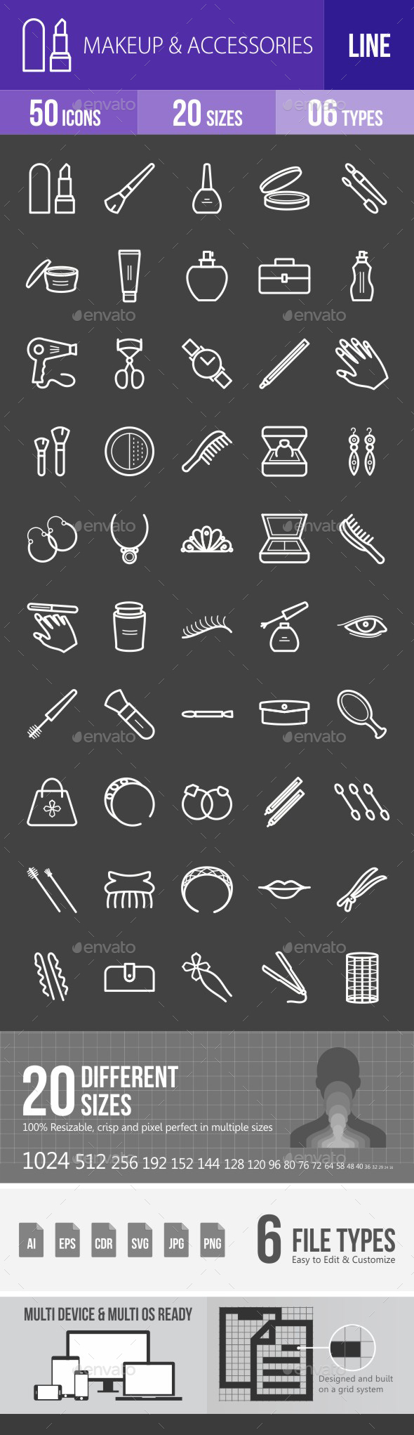 Makeup & Accessories Line Inverted Icons - Icons
