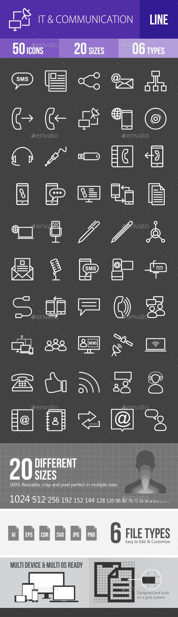 IT & Communication Line Inverted Icons - Icons