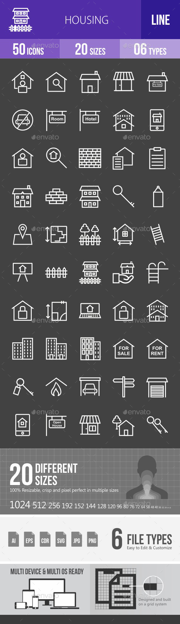 Housing Line Inverted Icons - Icons