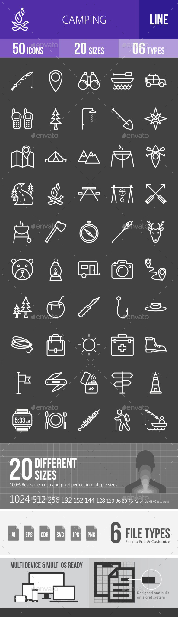 Camping Line Inverted Icons - Icons