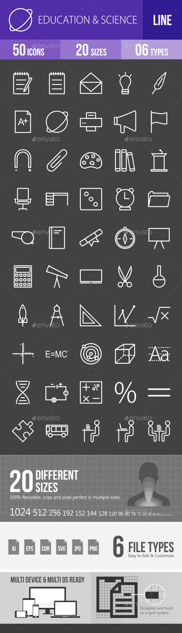 Education & Science Line Inverted Icons - Icons