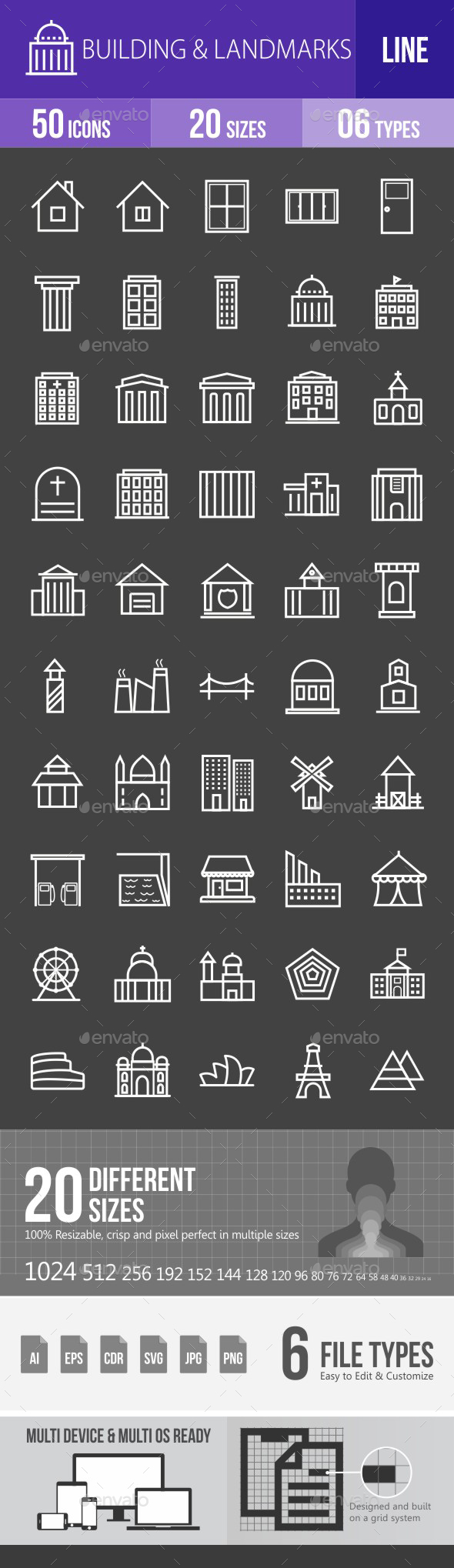 Buildings & Landmarks Line Inverted Icons - Icons