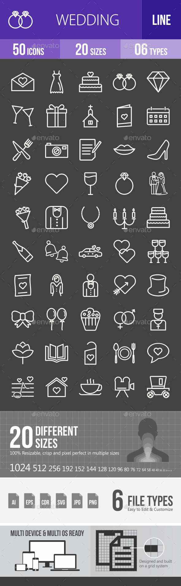 Wedding Line Inverted Icons - Icons