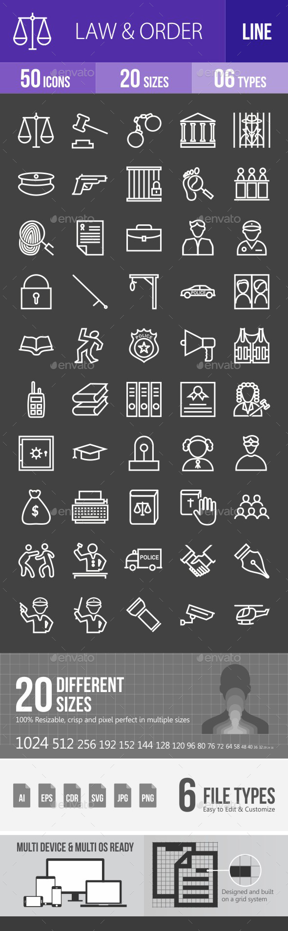 Law & Order Line Inverted Icons - Icons