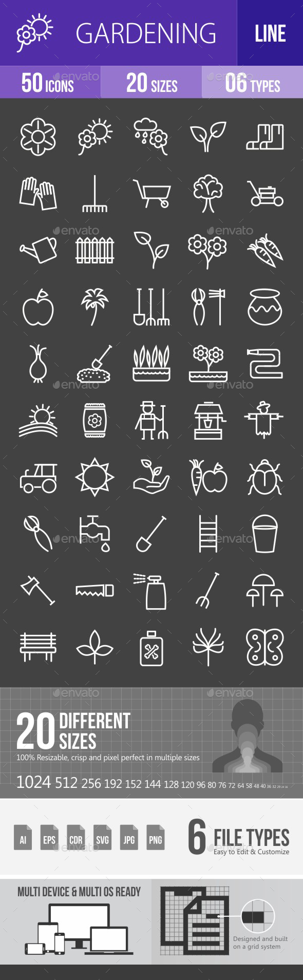 Gardening Line Inverted Icons - Icons