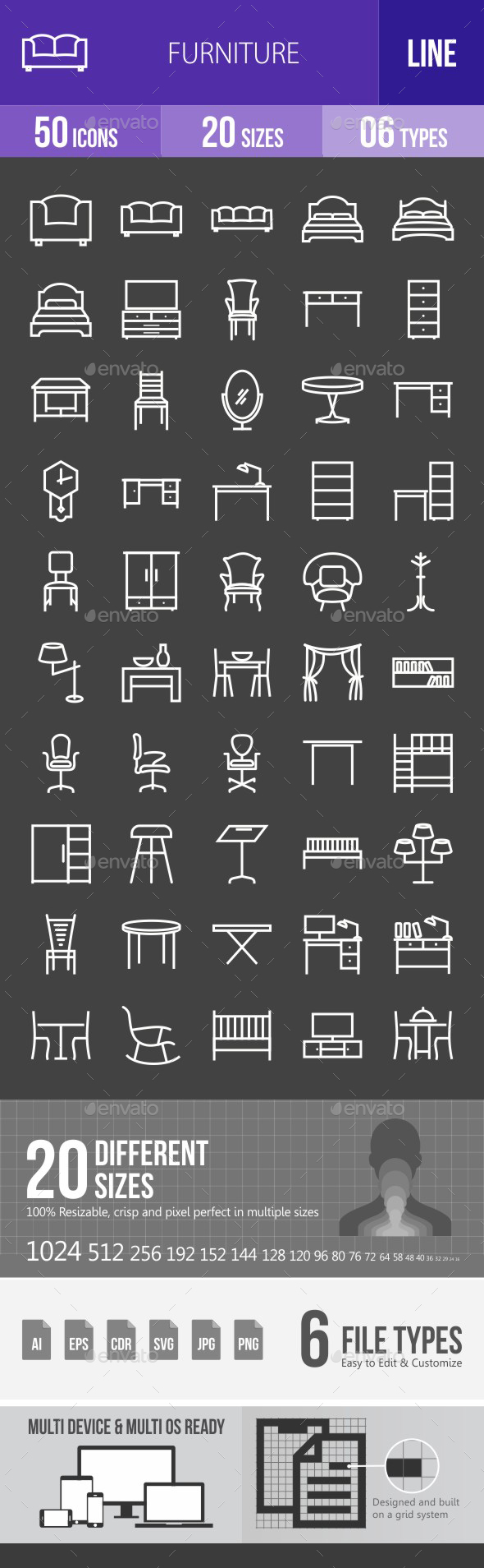 Furniture Line Inverted Icons - Icons