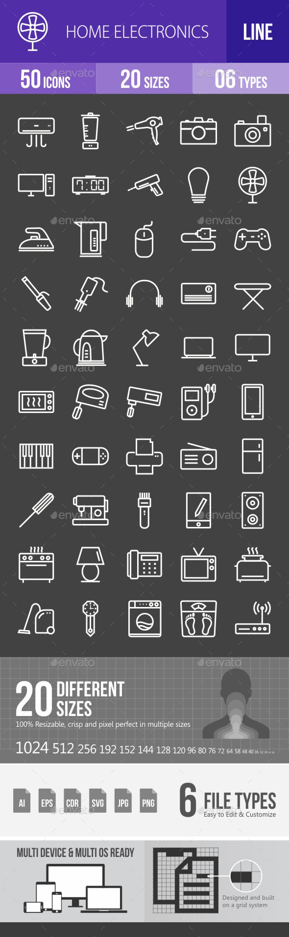 Home Electronics Line Inverted Icons - Icons