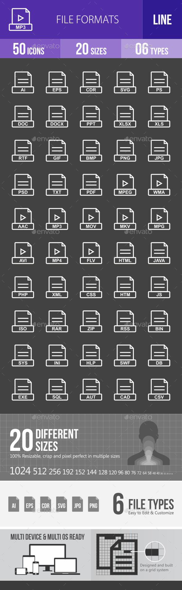 File Formats Line Inverted Icons - Icons