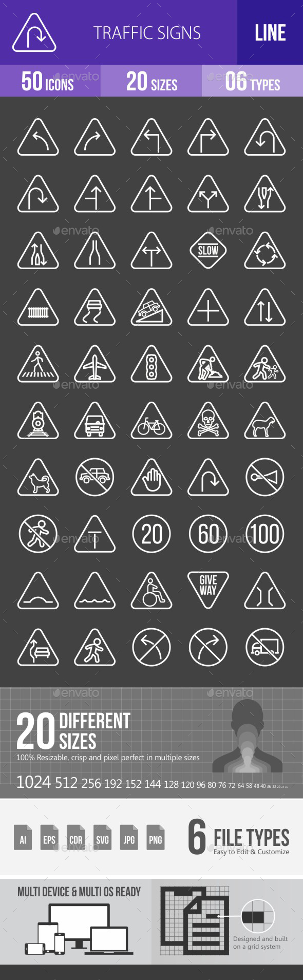 Traffic Signs Line Inverted Icons - Icons