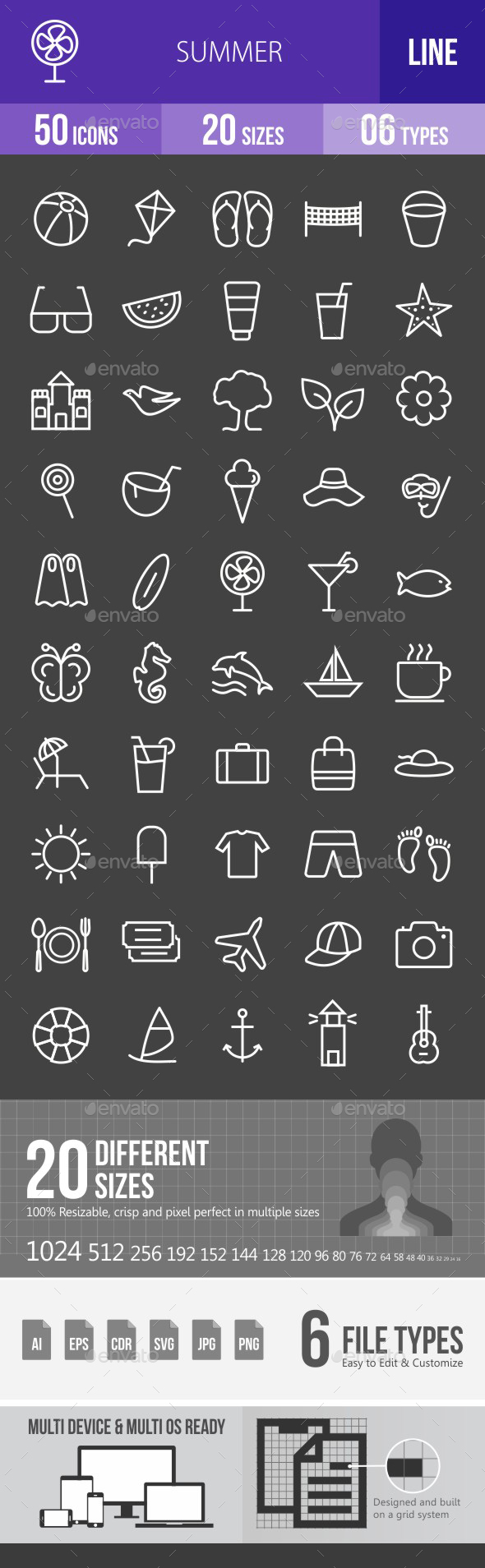 Summer Line Inverted Icons - Icons