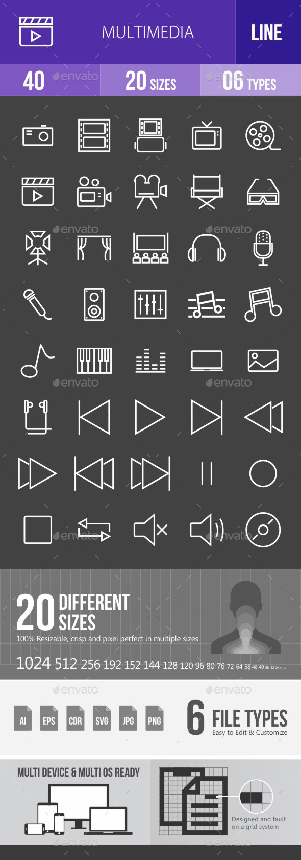 Multimedia Line Inverted Icons - Icons