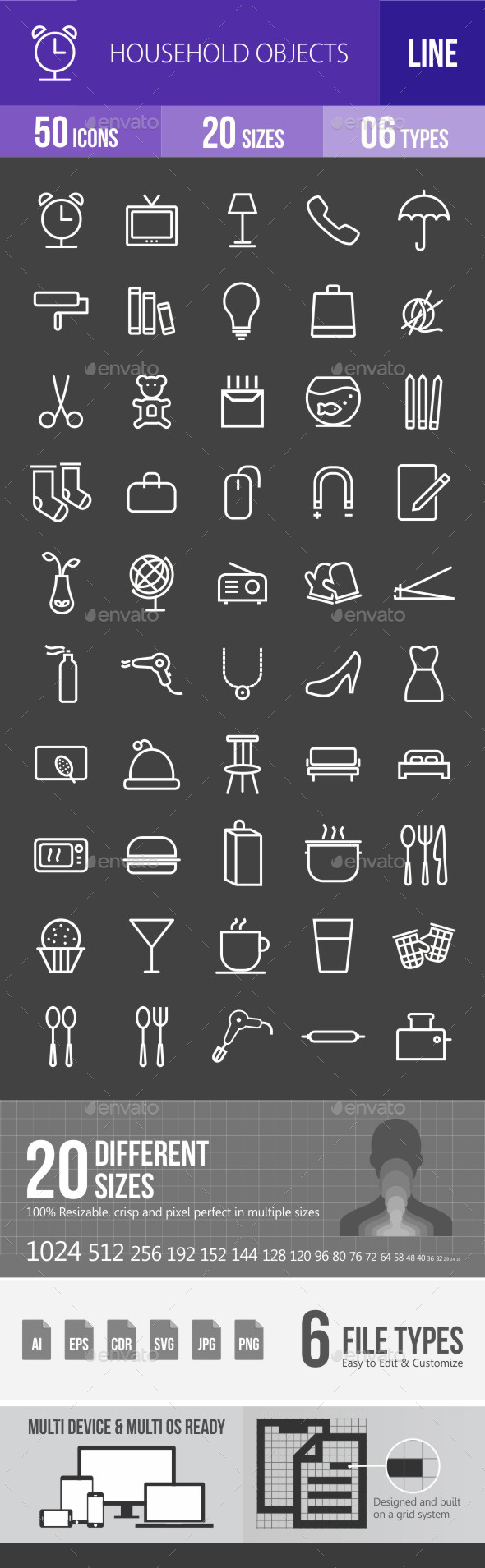 Household Objects Line Inverted Icons - Icons