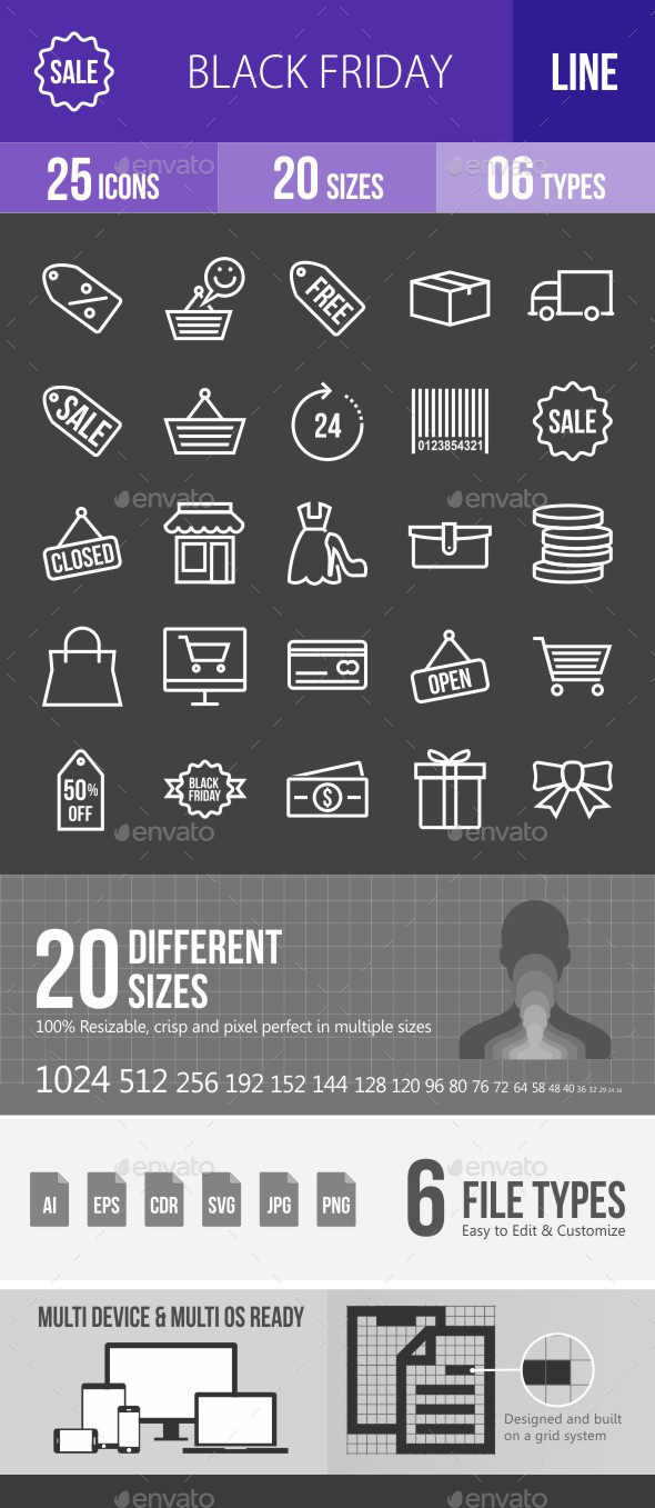 Black Friday Line Inverted Icons - Icons