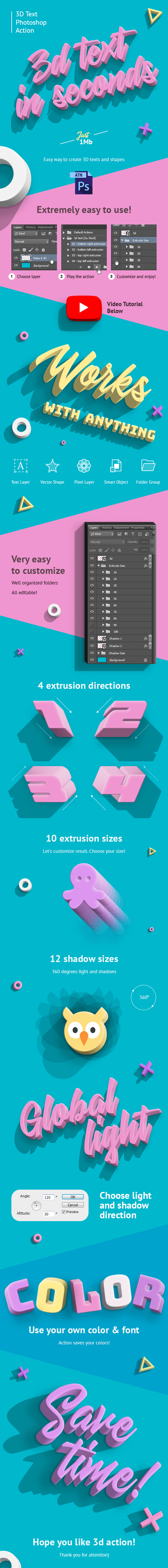 3D Text Photoshop Action - Text Effects Actions