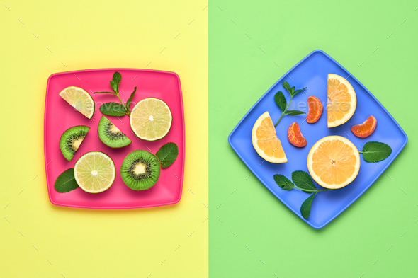 Lemon Kiwi. Fresh Fruit.Vegan Food Concept.Minimal - Stock Photo - Images