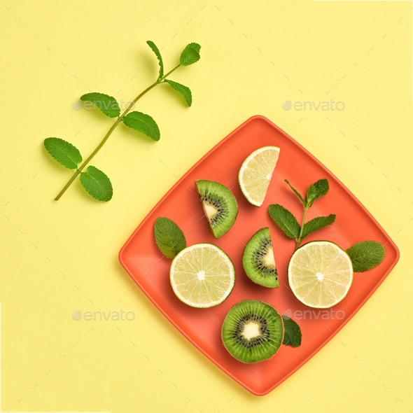 Lemon Kiwi. Fresh Fruit.Vegan Food Concept.Minimal - Stock Photo - Images